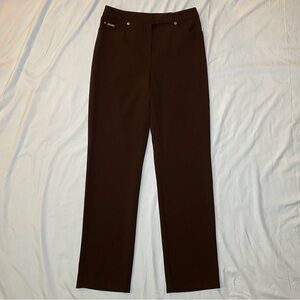 Vintage St. John Brown Pants Trousers with Gold Accents Straight Leg Size 6 28"